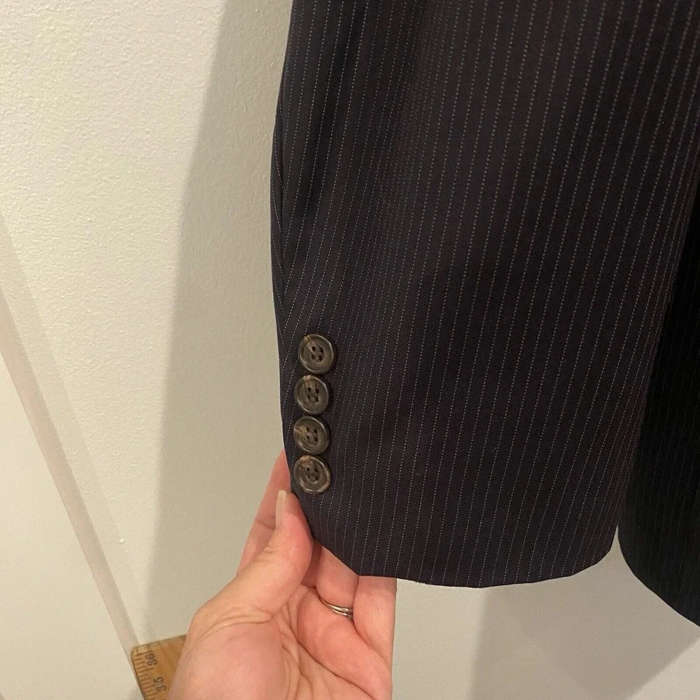 Lauren Ralph Lauren‎ 44L Navy Pinstripe Suit Jacket Blazer 100% Wool Classic Fit